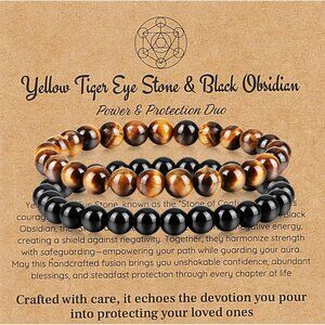 Men Women Natural Crystal Tiger Eye Obsidian Chakra Beaded Bracelet 8mm Gift